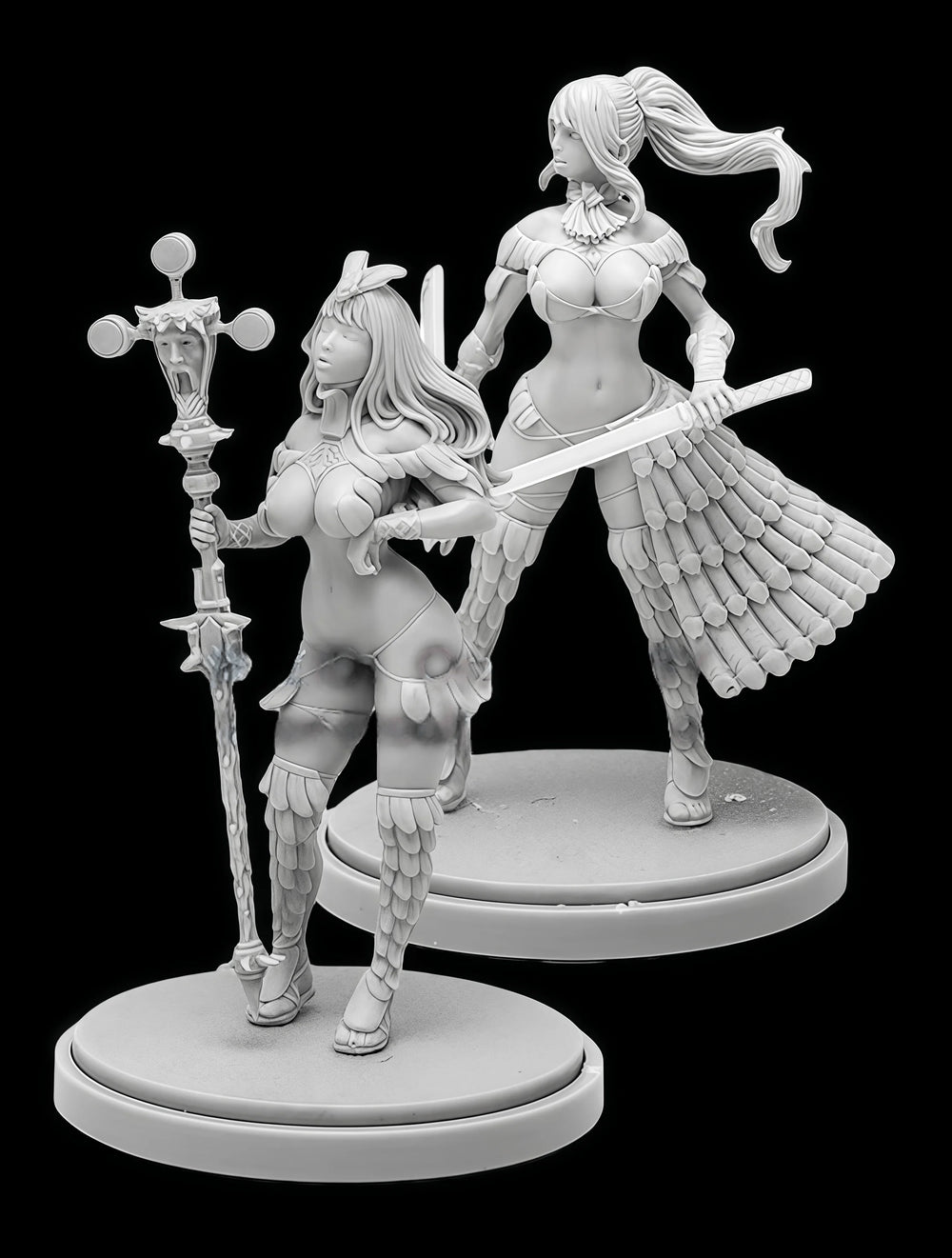 Wizards & Sorceresses, 2 Figures, Resin Model Figure Kit, Fantasy Theme, Unassembled and Unpainted