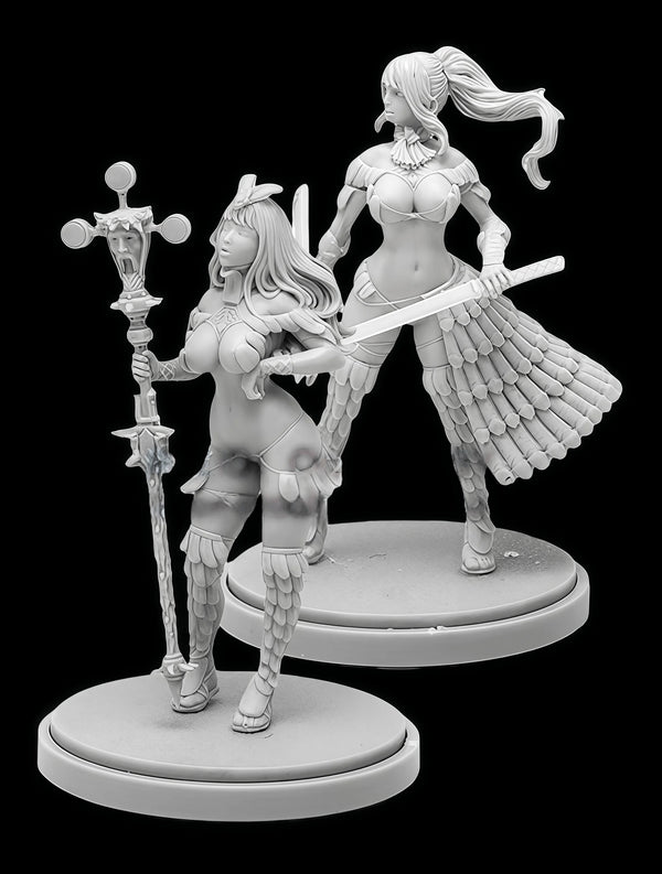 Wizards & Sorceresses, 2 Figures, Resin Model Figure Kit, Fantasy Theme, Unassembled and Unpainted