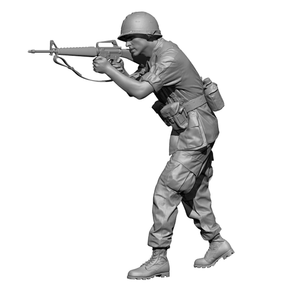 1/35 Vietnam War US Soldier Advancing with M16, Resin Model Figure Kit, Unassembled and Unpainted
