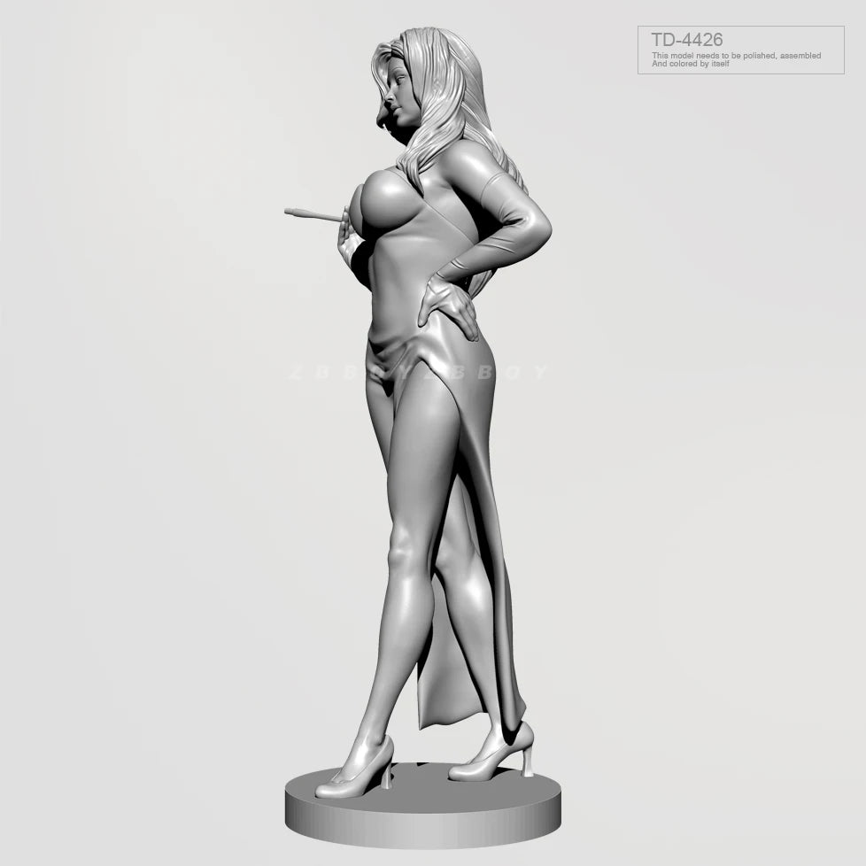 75mm Pin-up Agent in Red Dress with Rifle, Resin Model Figure Kit, Unassembled and Unpainted