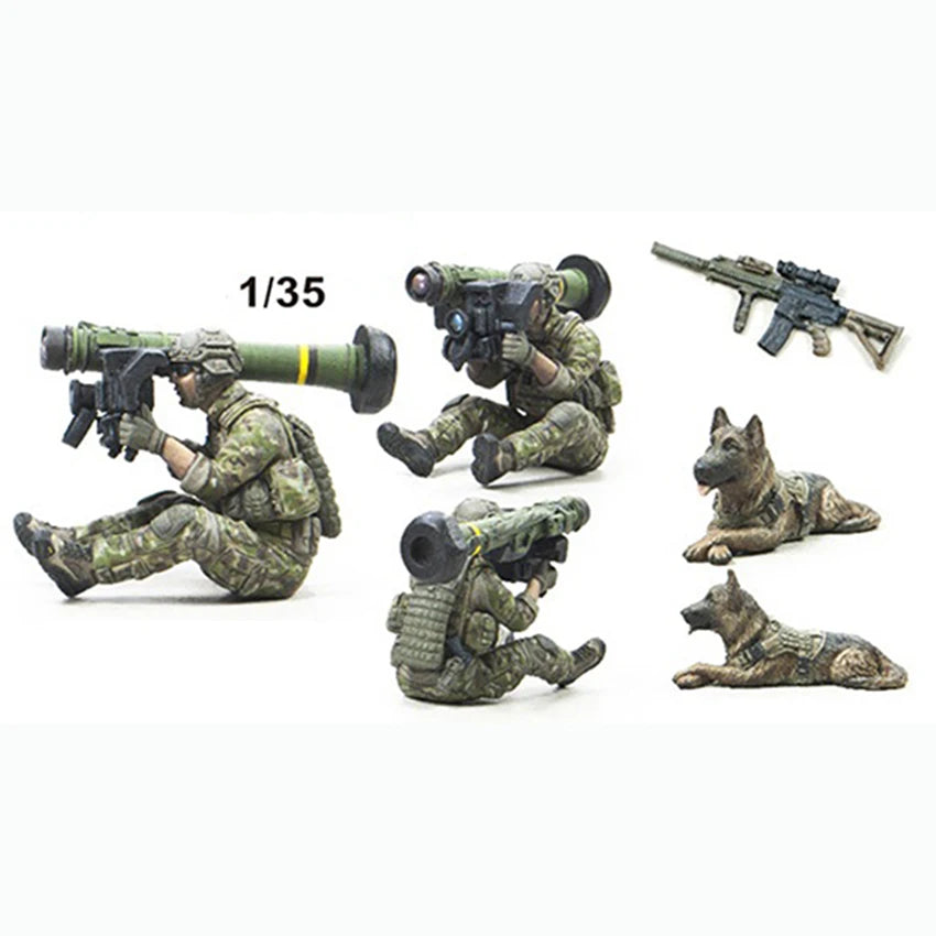 1/35 Modern Tactical Soldiers with K9, 3 Figures, Resin Model Figure Kit, Unassembled and Unpainted