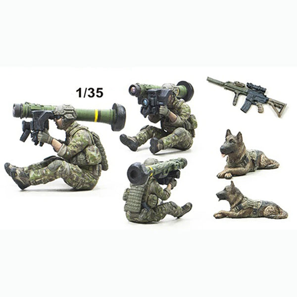 1/35 Modern Tactical Soldiers with K9, 3 Figures, Resin Model Figure Kit, Unassembled and Unpainted