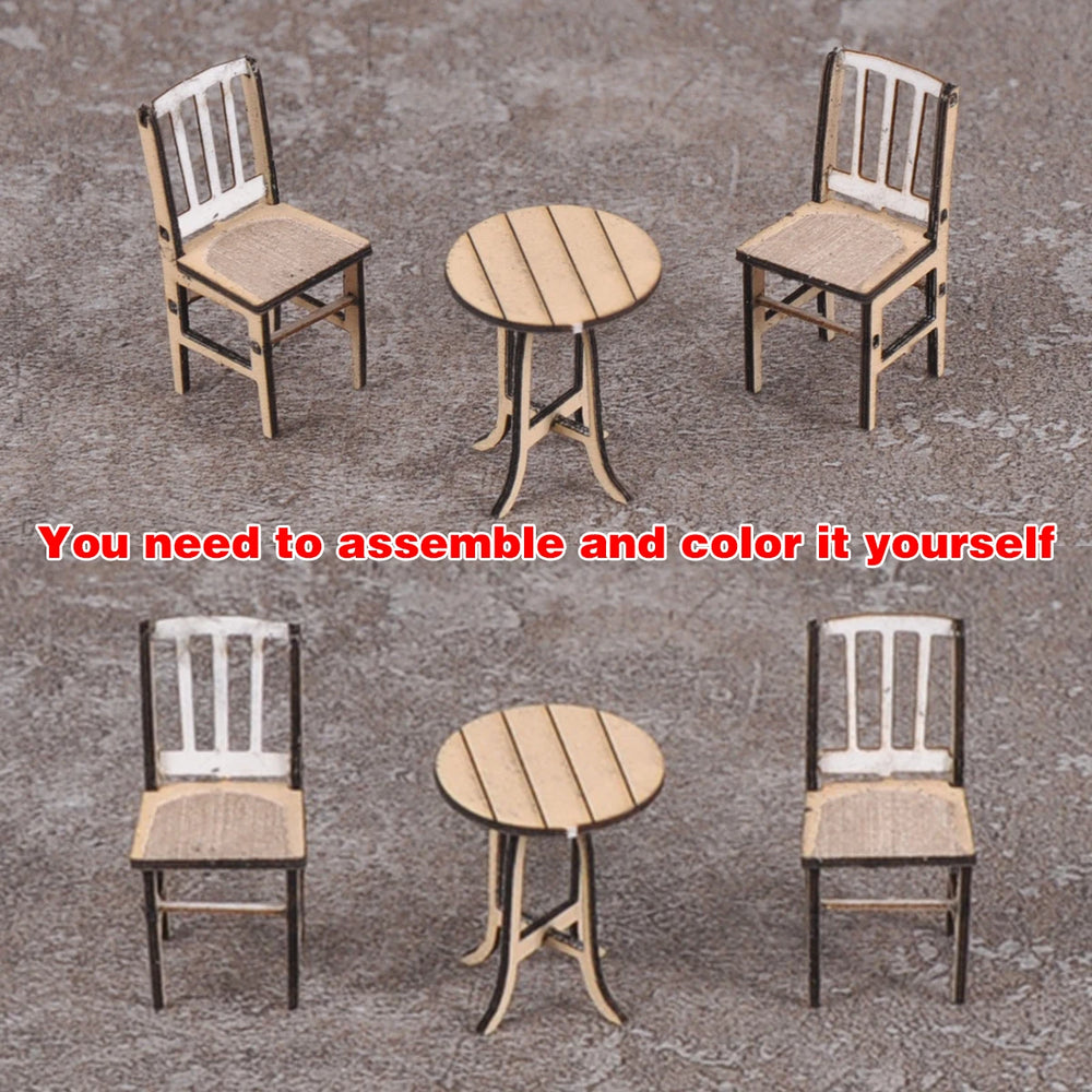 1/35 Cafe Tables and Wooden Chairs Set, Resin Model Diorama Kit, Historical Theme, Unassembled and Unpainted