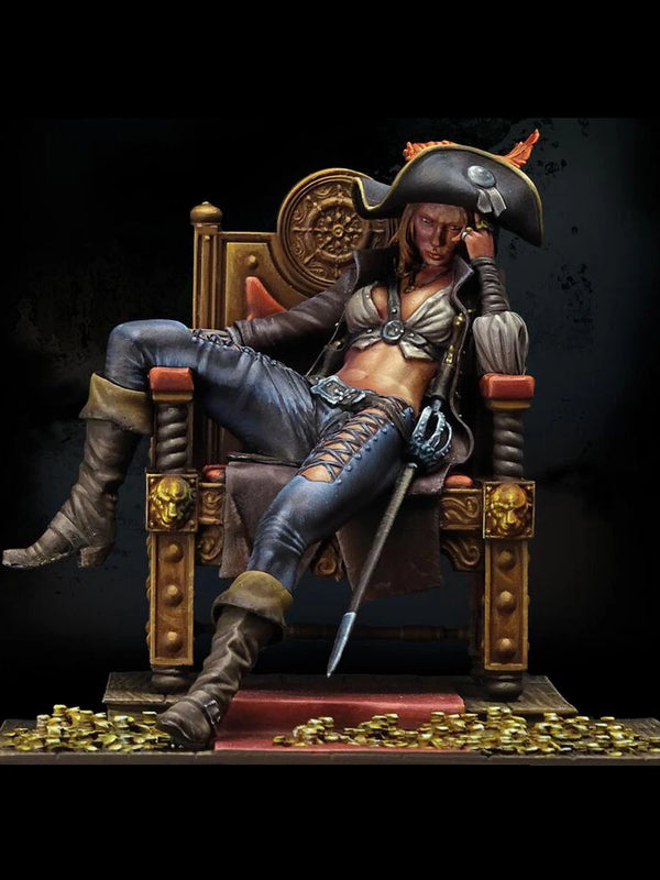 1/24 Horned Female Warrior Seated on Ornate Throne, Resin Model Figure Kit, Fantasy Theme, Unassembled and Unpainted