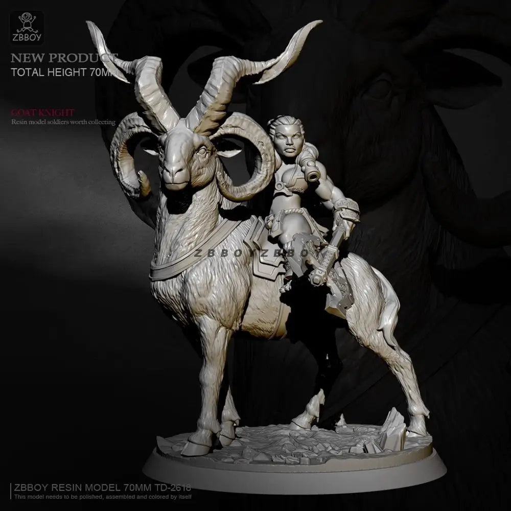 70mm Female Warrior on Beast, Resin Model Figure Kit, Fantasy Theme, Unassembled and Unpainted