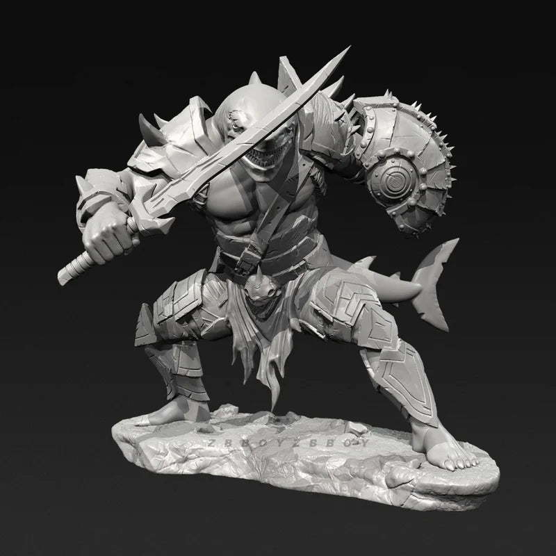 50mm Shark Monster Warrior, Resin Model Creature Kit, Fantasy Theme, Unassembled and Unpainted