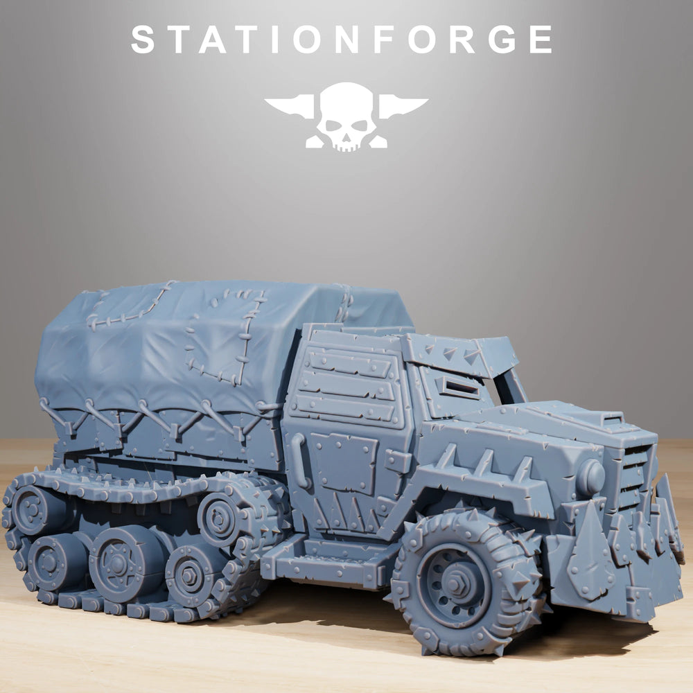 32mm Ork Half-Track, 6 Figures, Resin Model Vehicle Kit, Sci-Fi Theme, Unassembled and Unpainted