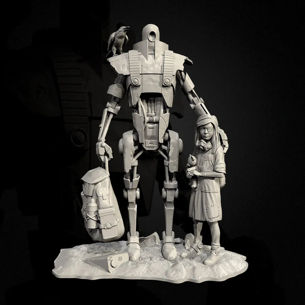 90mm Mech with Soldiers, 3 Figures, Resin Model Diorama Kit, Sci-Fi Theme, Unassembled and Unpainted