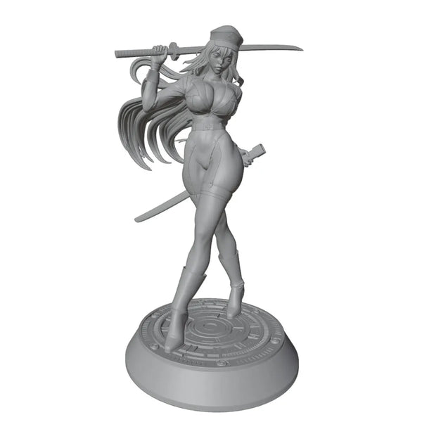 1/24 Swordswoman with Long Flowing Hair, Resin Model Figure Kit, Anime Theme, Unassembled and Unpainted