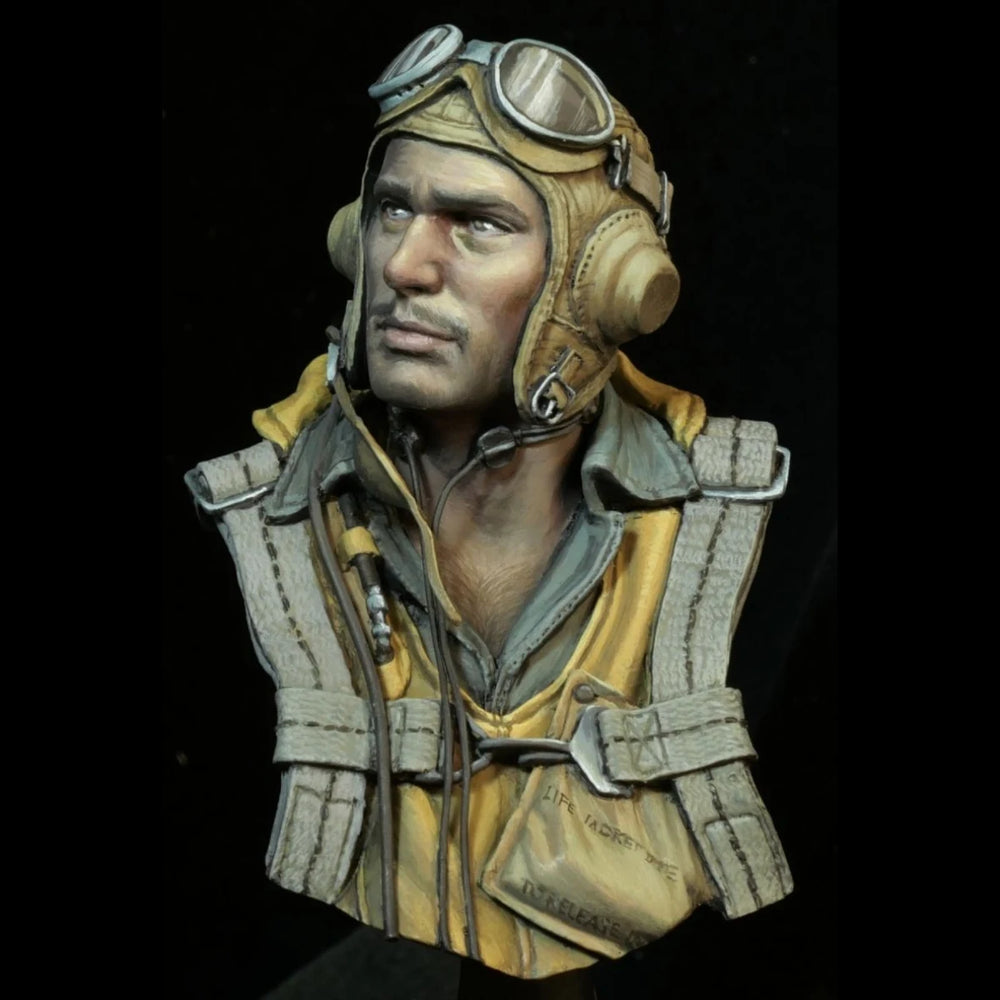 1/10 WWII U.S. Navy Pilot, Resin Model Bust Kit, Unassembled and Unpainted