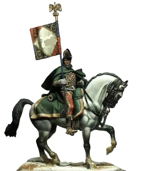 1/32 Napoleonic French Cavalry Officer Bearing Standard, Resin Model Figure Kit, Unassembled and Unpainted