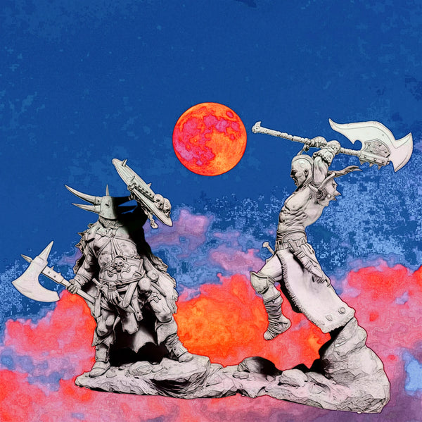1/24 Horned Barbarian & Female Axe Warrior, 2 Figures, Resin Model Figure Kit, Fantasy Theme, Unassembled and Unpainted