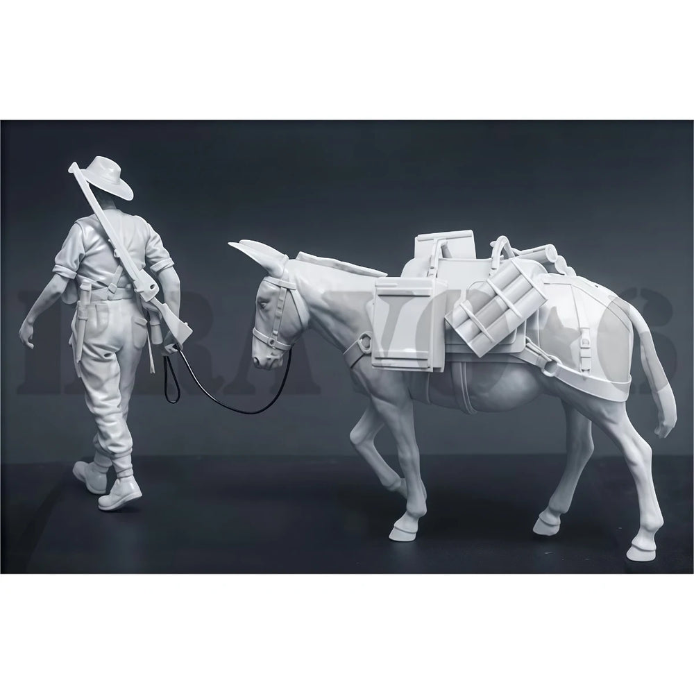 1/35 WWII British Chindit with Mule, 2 Figures, Resin Model Figure Kit, Unassembled and Unpainted
