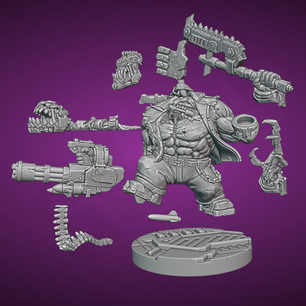 1/35 Armored Orc Heavy Gunner with Ammunition Belts, Resin Model Figure Kit, Fantasy Theme, Unassembled and Unpainted