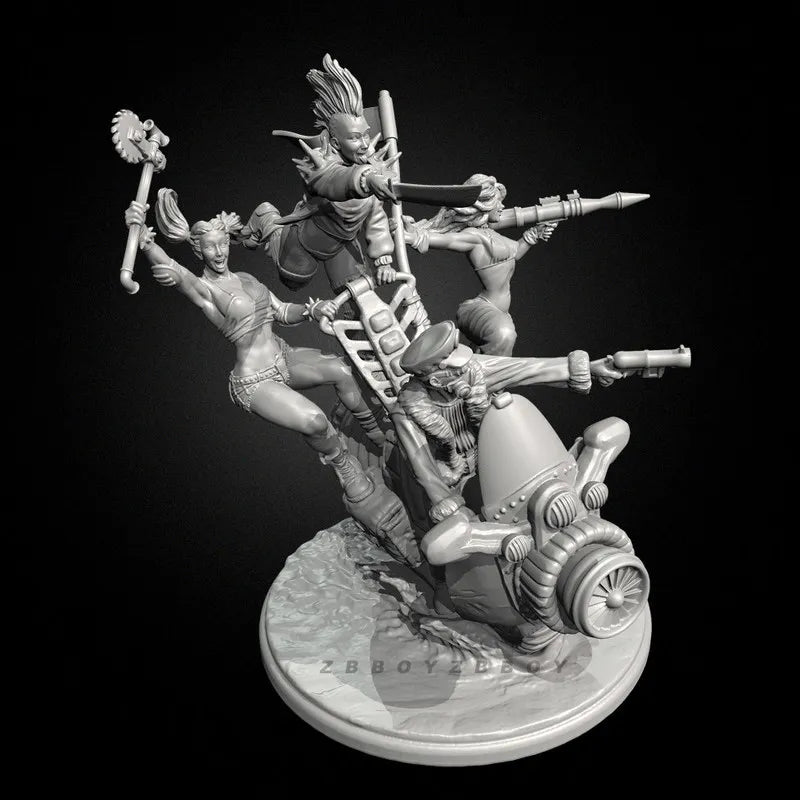 75mm Punk Motorcycle Warriors, 5 Figures, Resin Model Figure Kit, Fantasy Theme, Unassembled and Unpainted