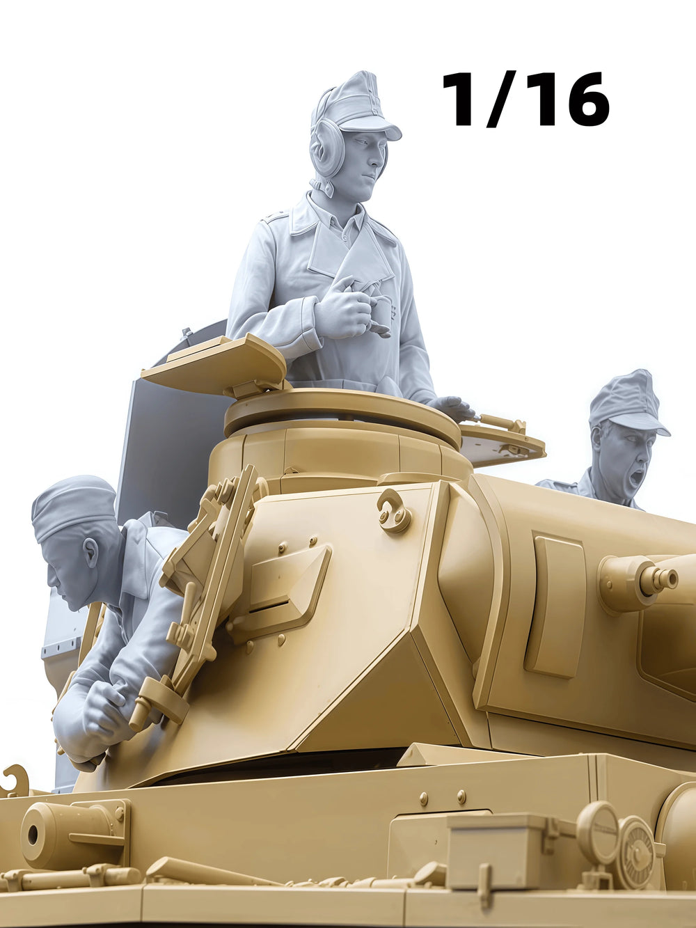 1/16 WWII Tank Commander Crew, 3 Figures, Resin Model Figure Kit, Unassembled and Unpainted