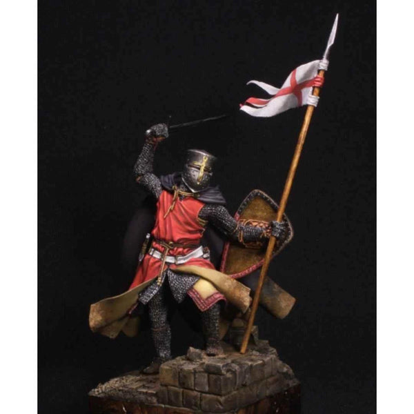 75mm Medieval Crusader Knight Holding Cross Banner, Resin Model Figure Kit, Unassembled and Unpainted