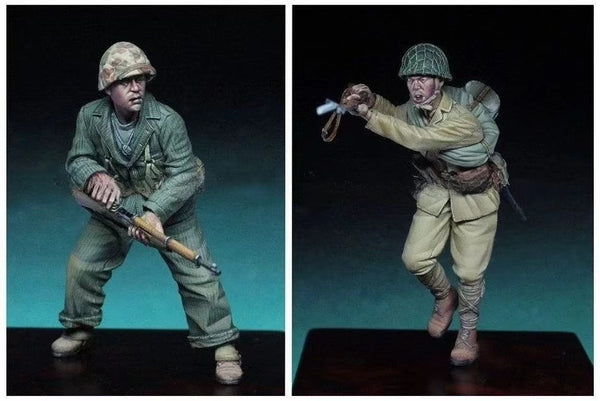 1/35 WWII US Infantryman SMG and Grenadier, 2 Figures, Resin Model Figure Kit, Unassembled and Unpainted