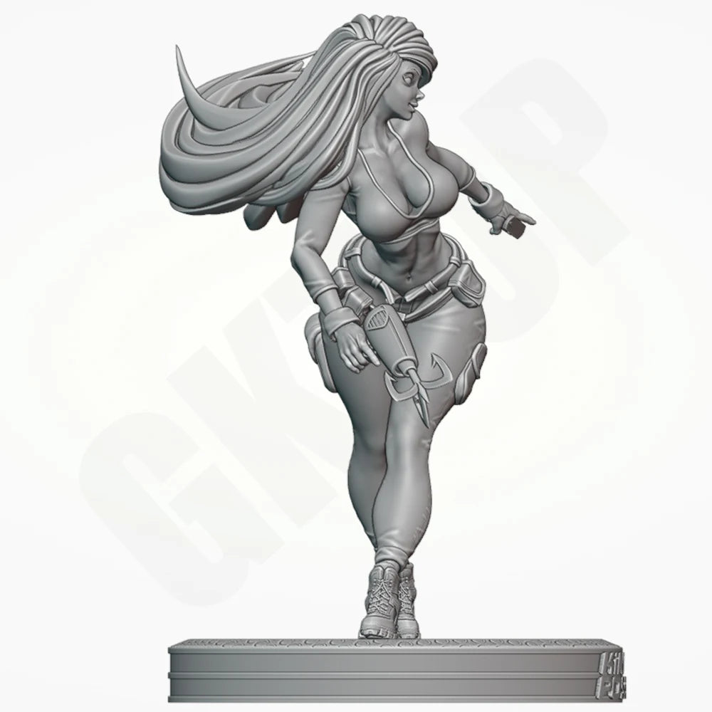 1/24 Female Warrior with Flowing Hair and Ice Axe, Resin Model Figure Kit, Unassembled and Unpainted