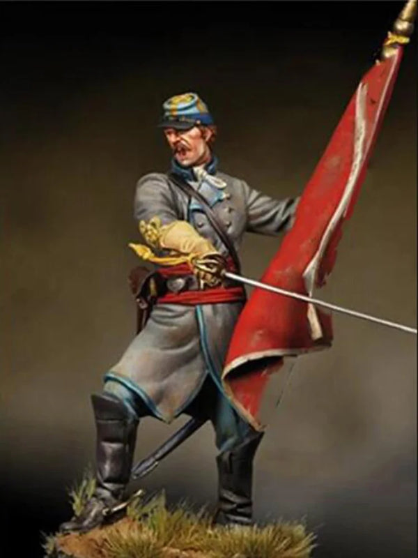 75mm Napoleonic Officer with Flag, Resin Model Figure Kit, Unassembled and Unpainted