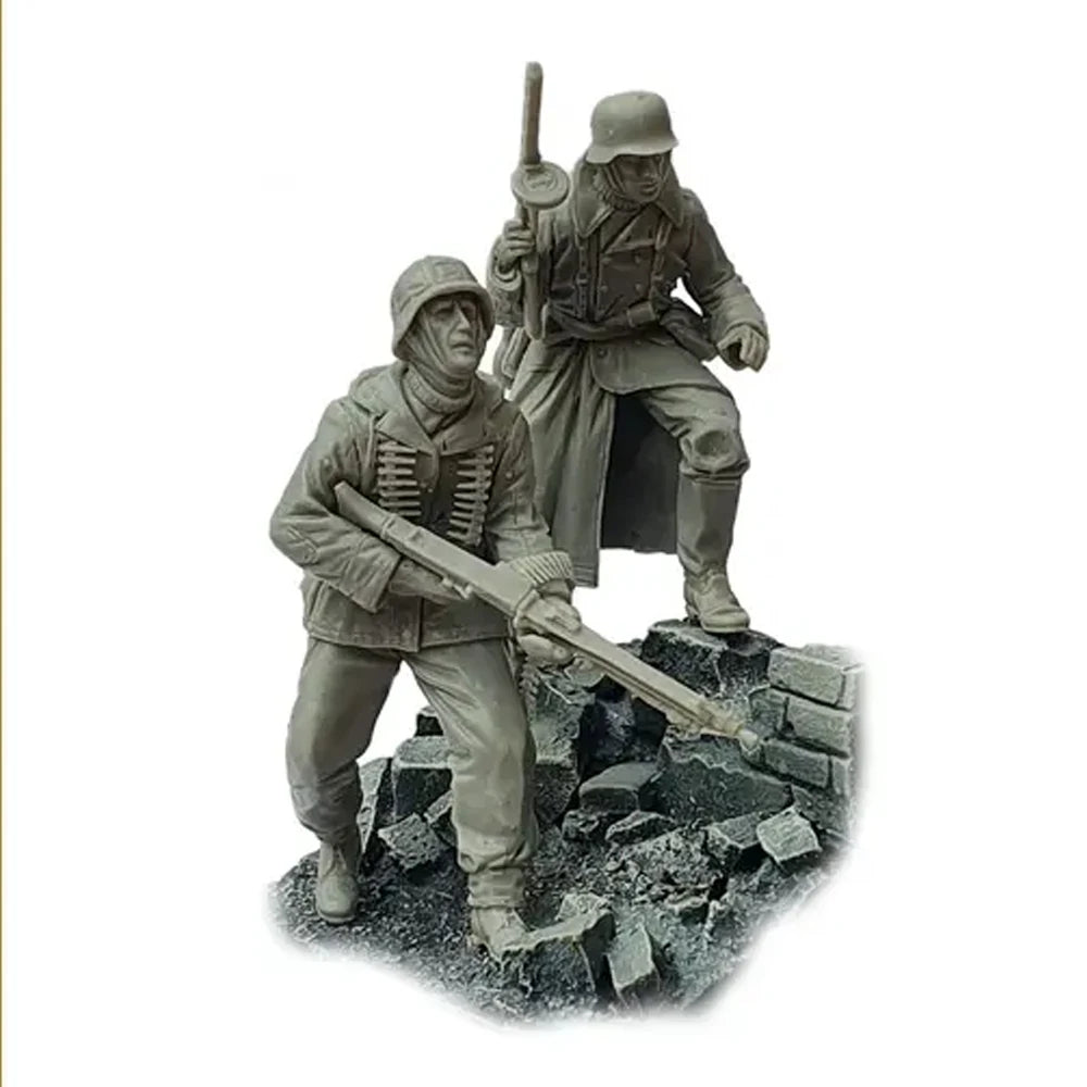 1/35 WWII German MG Gunner with Assistant, 3 Figures, Resin Model Figure Kit, Unassembled and Unpainted
