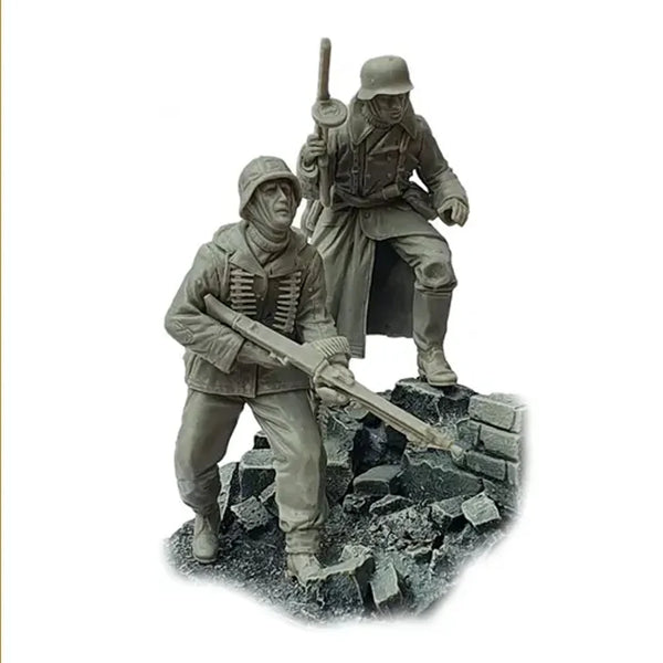 1/35 WWII German MG Gunner with Assistant, 3 Figures, Resin Model Figure Kit, Unassembled and Unpainted