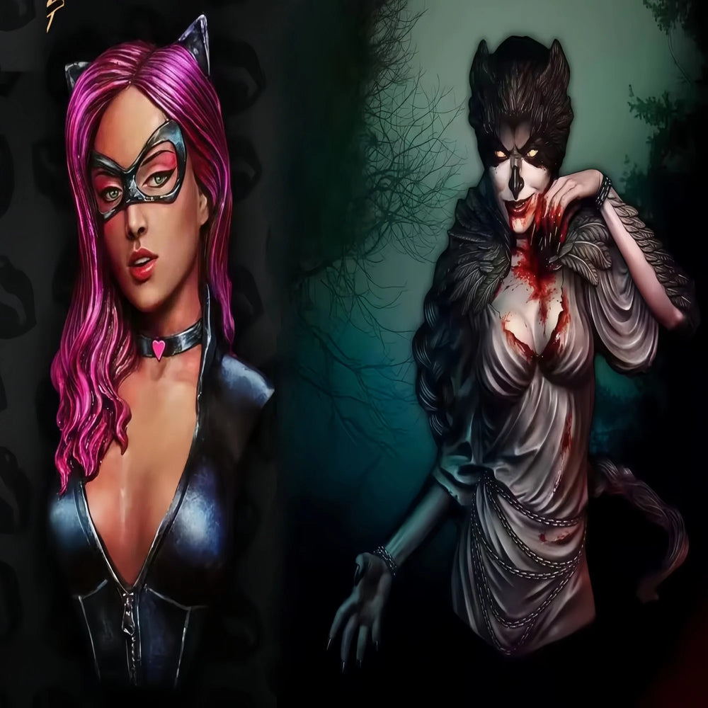 1/10 Beast Women Busts, 2 Figures, Resin Model Bust Kit, Fantasy Theme, Unassembled and Unpainted