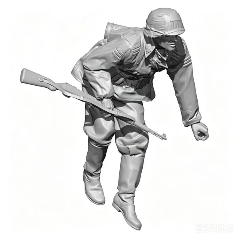 1/16 WWII German Infantry Soldier Jumping, Resin Model Figure Kit, Unassembled and Unpainted