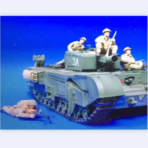 1/35 WWII British Infantry with M4 Sherman Tank, 4 Figures, Resin Model Figure Kit, Unassembled and Unpainted