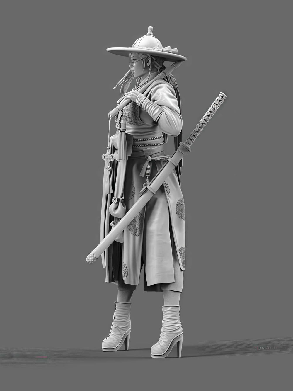 1/12 Asian-Inspired Female Warrior, Resin Model Figure Kit, Fantasy Theme, Unassembled and Unpainted
