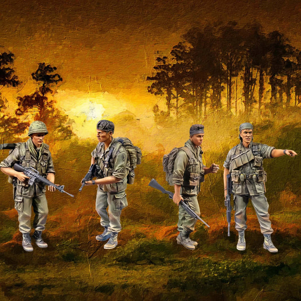 1/35 Vietnam War Soldiers, 4 Figures, Resin Model Figure Kit, Unassembled and Unpainted