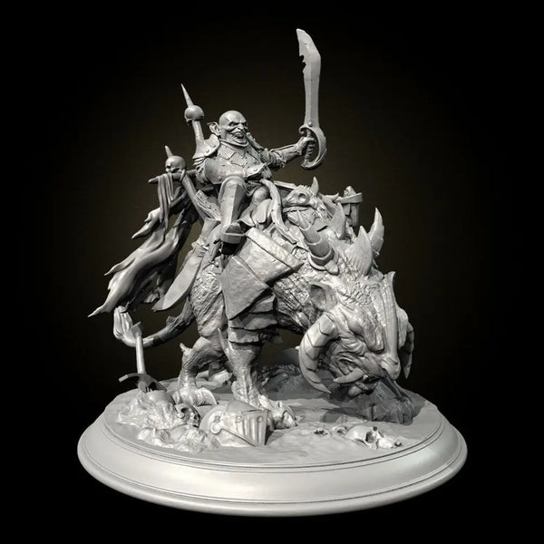 75mm Orc Cavalry Warrior, Resin Model Figure Kit, Fantasy Theme, Unassembled and Unpainted