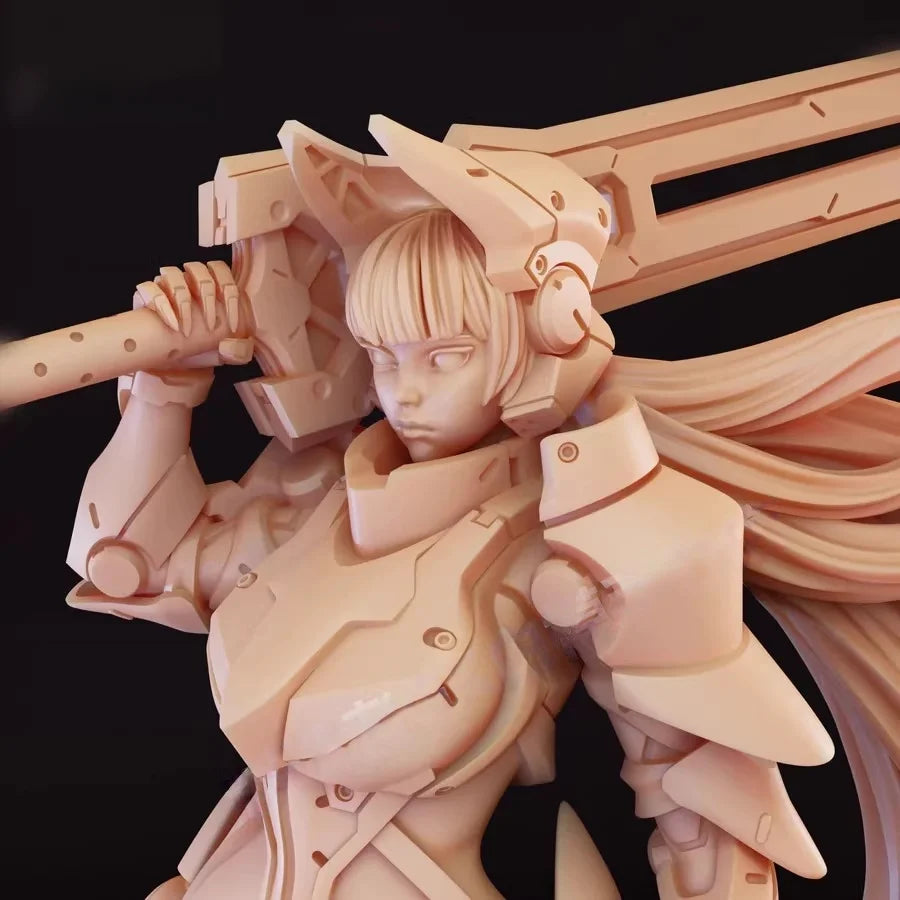 75mm Female Mecha Soldier, Resin Model Figure Kit, Sci-Fi Theme, Unassembled and Unpainted