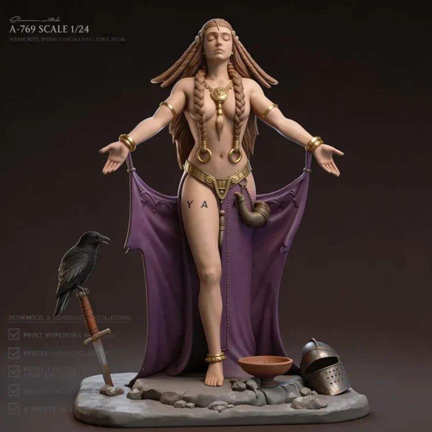 1/24 Medieval Fantasy Sorceress, 3 Figures, Resin Model Figure Kit, Fantasy Theme, Unassembled and Unpainted