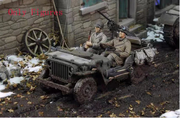 WWII American Soldiers with Jeep, 3 Figures, Resin Model Diorama Kit, Unassembled and Unpainted