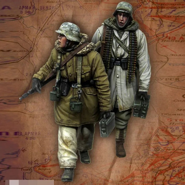 1/35 WWII German Rifleman and Machine Gunner, 2 Figures, Resin Model Figure Kit, Unassembled and Unpainted
