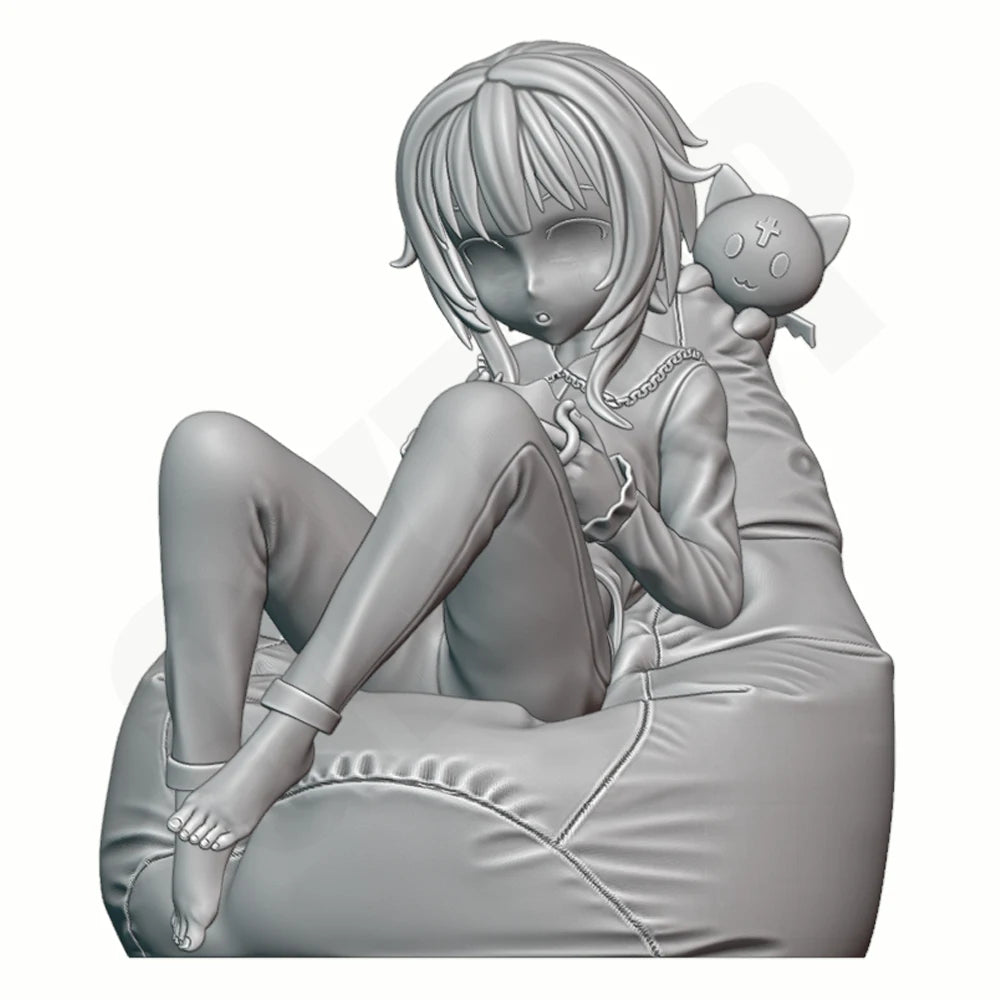 1/24 Gaming Girl with Cat, Resin Model Figure Kit, Anime Theme, Unassembled and Unpainted