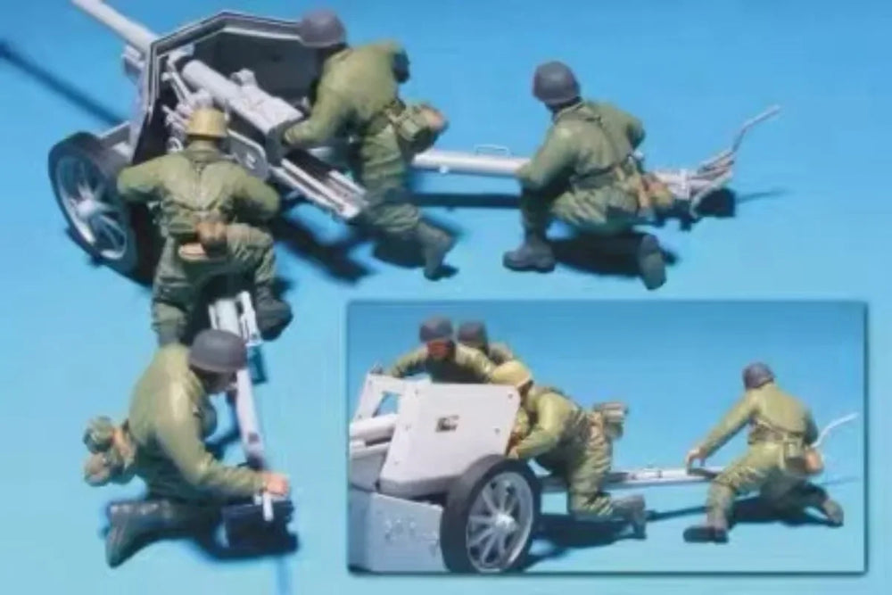 1/35 WWII German Paratroopers with PaK40, 4 Figures, Resin Model Figure Kit, Unassembled and Unpainted