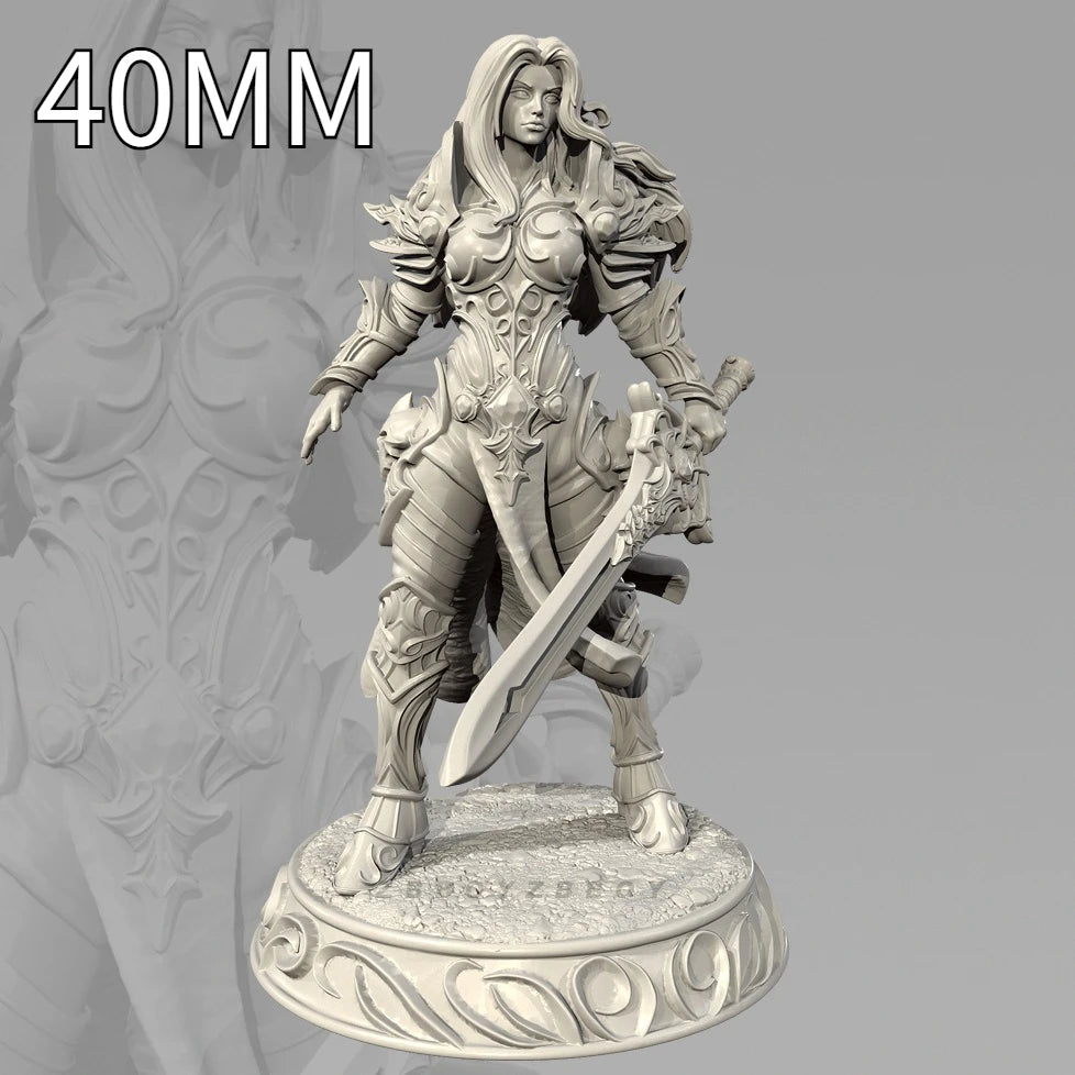 65mm Medieval Fantasy Female Swordsman, Resin Model Figure Kit, Unassembled and Unpainted