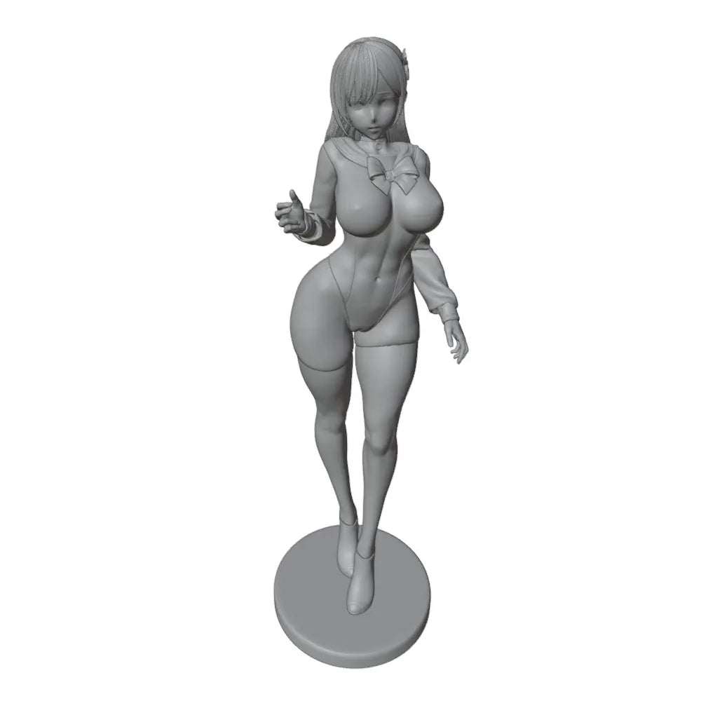 1/24 Standing Female with Bangs and Raised Hand, Resin Model Figure Kit, Unassembled and Unpainted