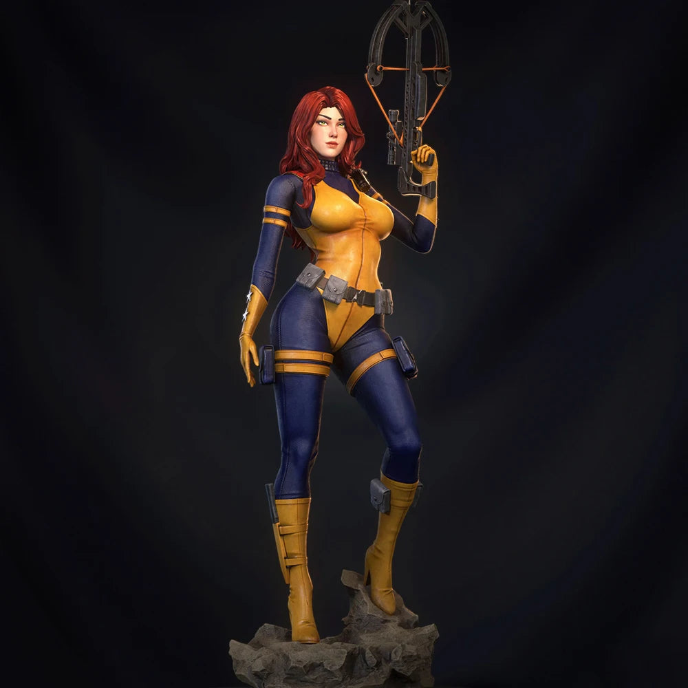 1/24 Red-Haired Warrior in Blue and Gold Tactical Suit, Resin Model Figure Kit, Fantasy Theme, Unassembled and Unpainted