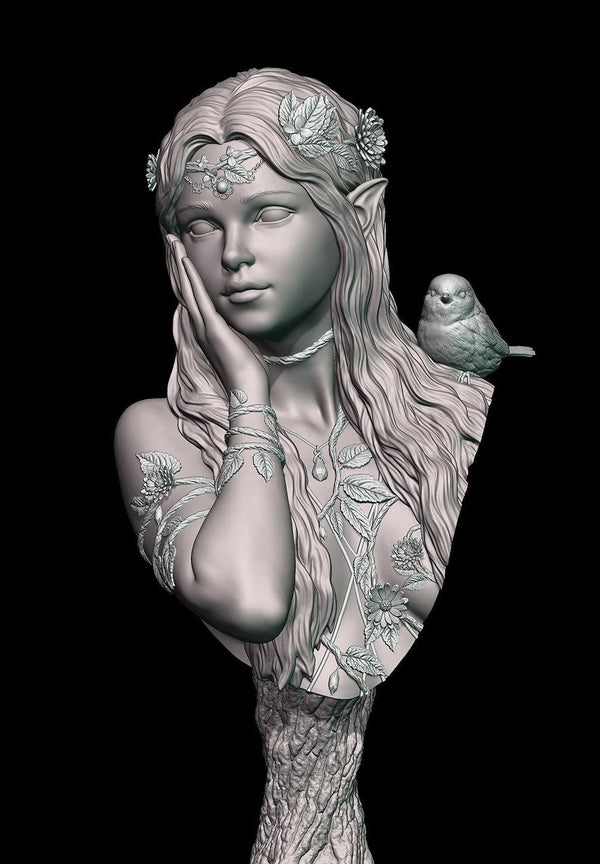 1/10 Elf Maiden, Resin Model Bust Kit, Fantasy Theme, Unassembled and Unpainted