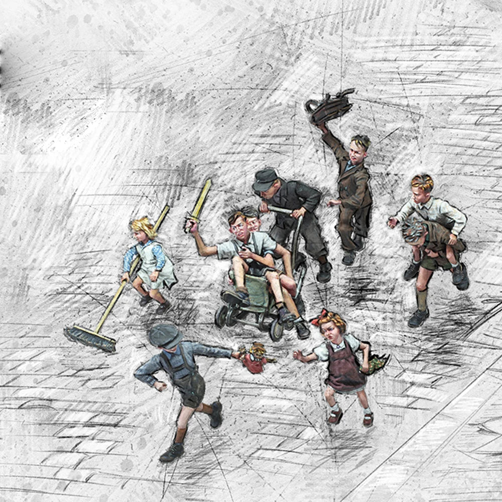 1/35 Construction Crew in Active Working Poses, 9 Figures, Resin Model Figure Kit, Historical Theme, Unassembled and Unpainted