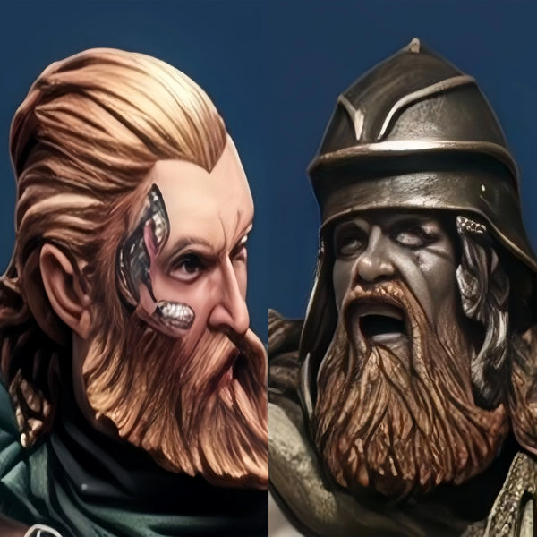 1/24 Barbarian Warriors with Facial Tattoos and Helm, 2 Figures, Resin Model Figure Kit, Fantasy Theme, Unassembled and Unpainted