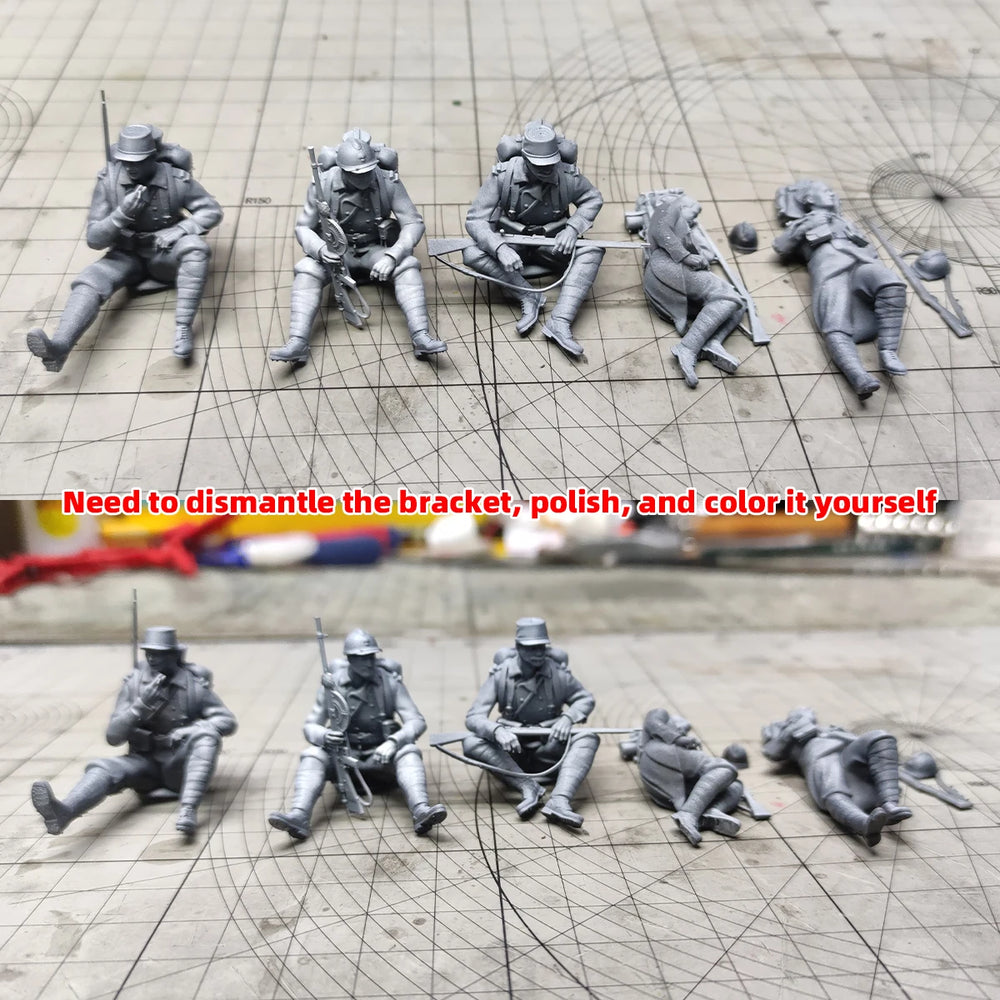 1/35 WWI French Soldiers at Rest, 5 Figures, Resin Model Figure Kit, Unassembled and Unpainted