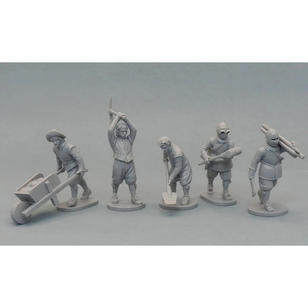 28mm Medieval Siege Workers, 5 Figures, Resin Model Figure Kit, Unassembled and Unpainted