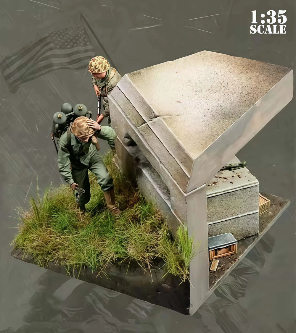 1/35 WWII German Soldiers Defending Bunker, 2 Figures, Resin Model Diorama Kit, Unassembled and Unpainted
