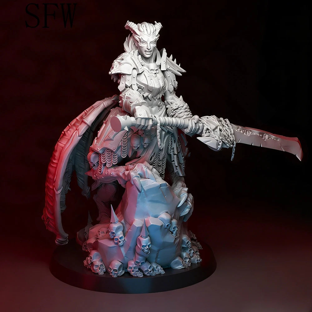 1/24 Horned Demoness Warrior with Rifle and Wings, Resin Model Figure Kit, Fantasy Theme, Unassembled and Unpainted