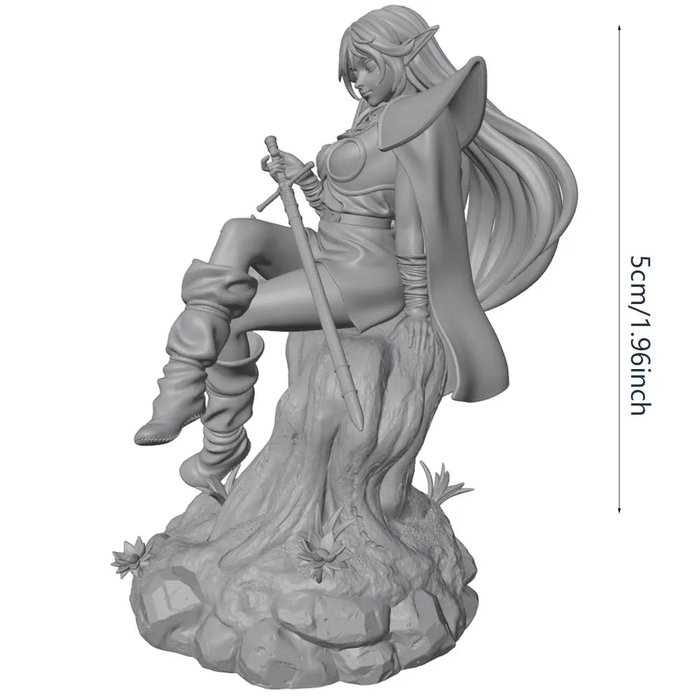 75mm Elf Warrior with Longsword and Flowing Hair, Resin Model Figure Kit, Fantasy Theme, Unassembled and Unpainted