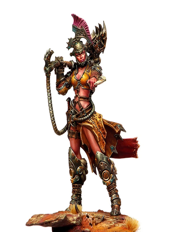 75mm Ornate Sorceress with Mohawk Headdress and Staff, Resin Model Figure Kit, Fantasy Theme, Unassembled and Unpainted